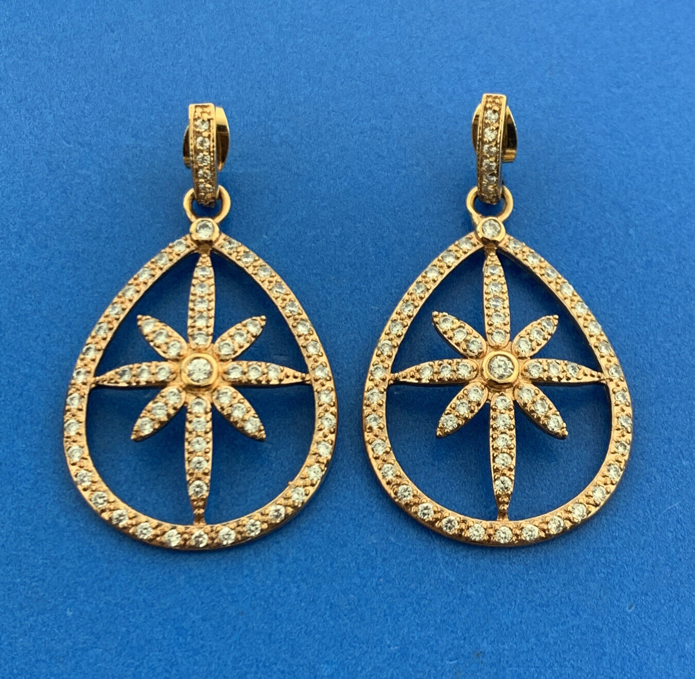 Swarovski Rose Tone Crystal Floral Starburst Snowflake Statement Hoop Earrings