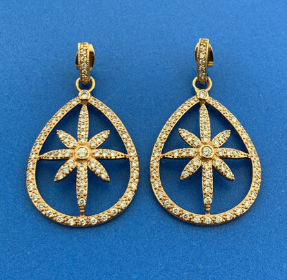 Swarovski Rose Tone Crystal Floral Starburst Snowflake Statement Hoop Earrings