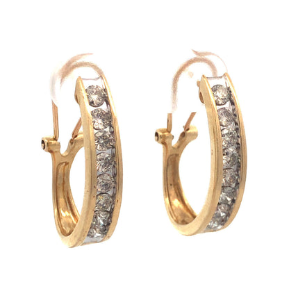 Stunning 10K Yellow Gold Diamond Elongated Bridal Wedding Hoop Earrings