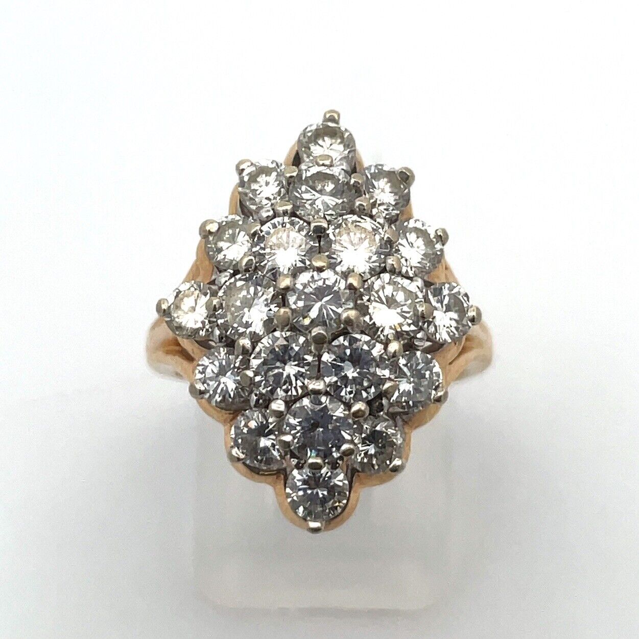 Vintage Designer 14K Yellow Gold Diamond Cluster Waterfall Cocktail Ring