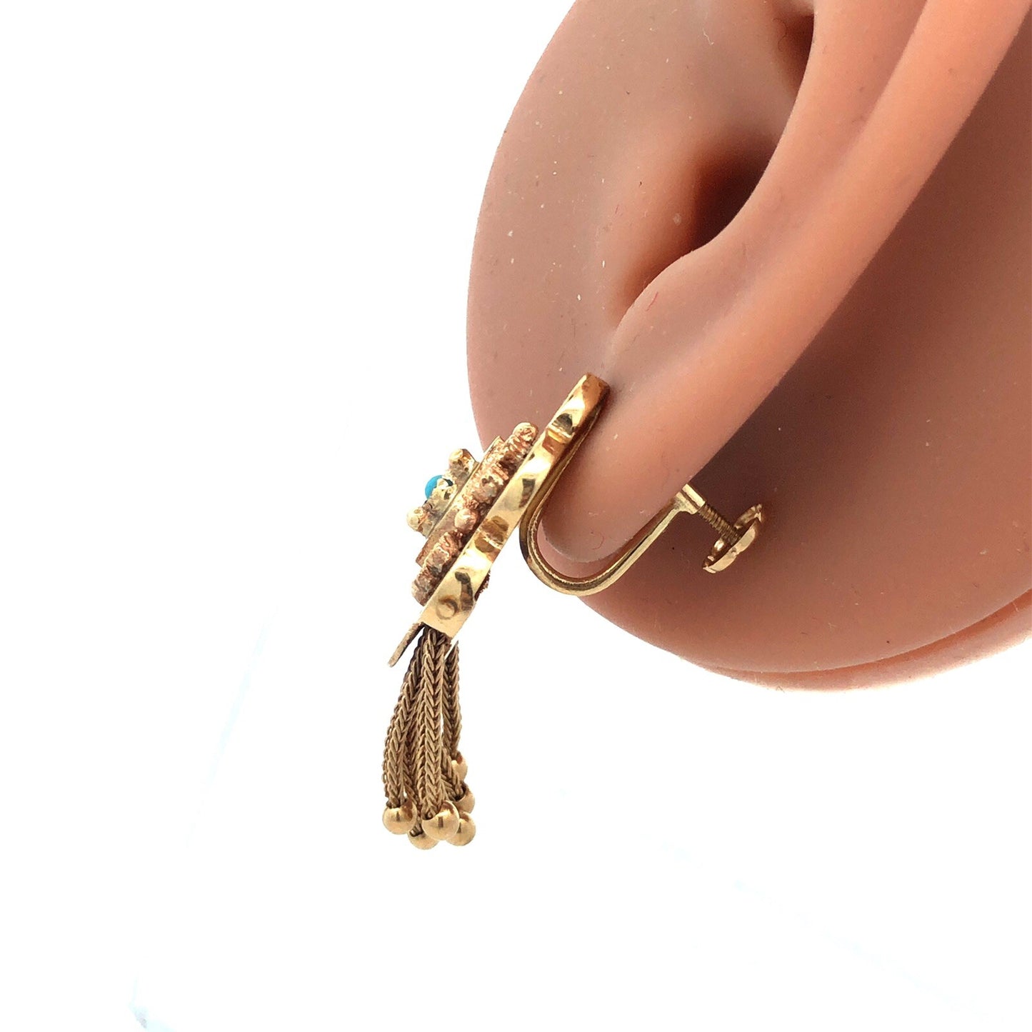 Vintage 14k Yellow Gold Edwardian Dangle Tassel Earrings with Turquoise