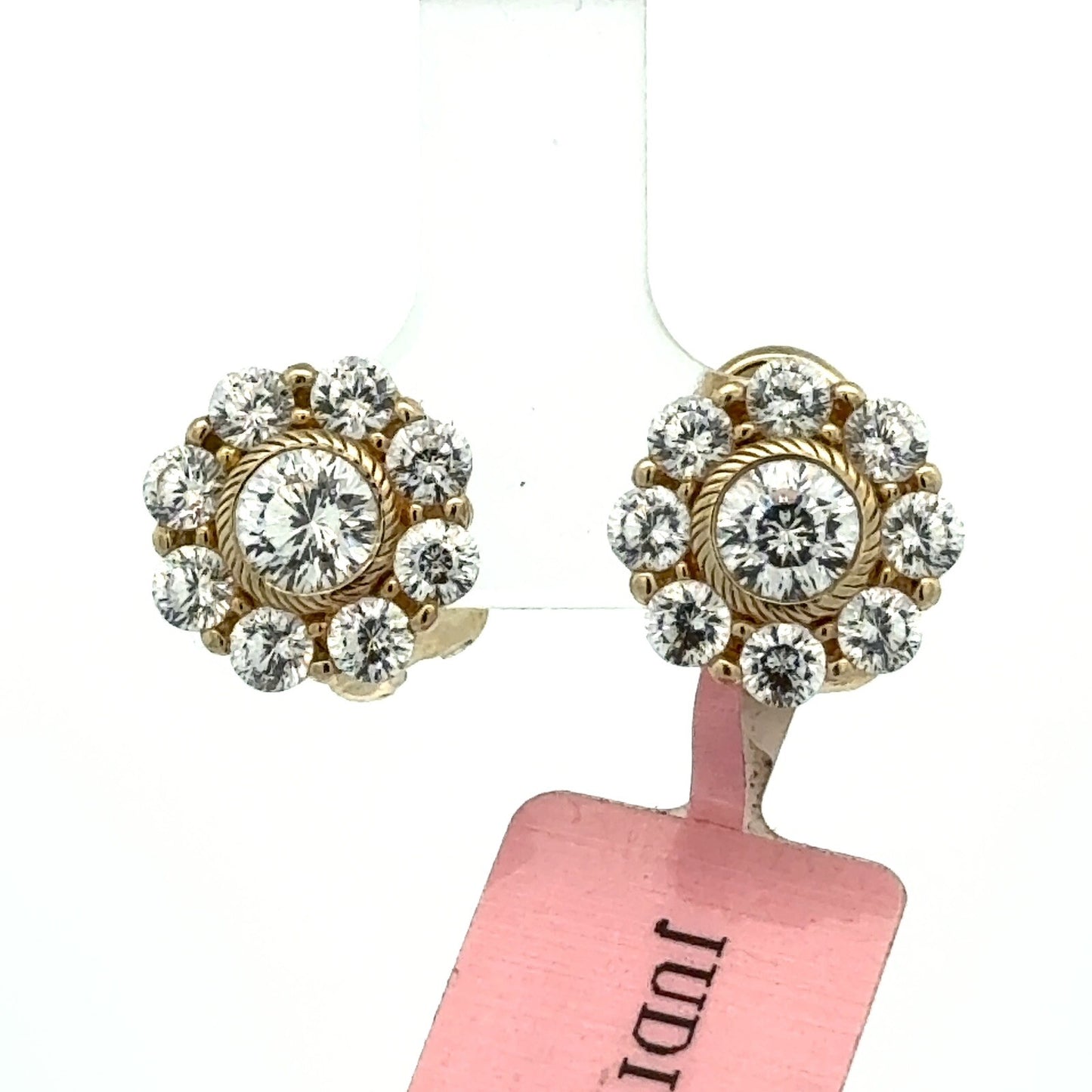 Judith Ripka 925 Sterling Silver Vermeil Cubic Zirconia Floral Cluster Earrings