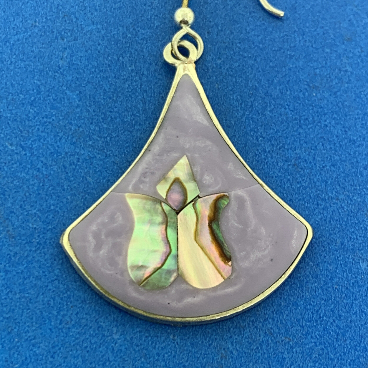 Vintage Mexican Alpaca Silver Abalone Purple Enamel Drop Dangle Earrings