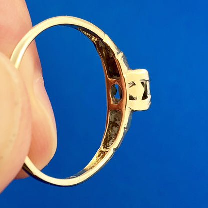 Art Nouveau Art Deco King Cut 14K Yellow Gold Diamond Solitaire Engagement Ring