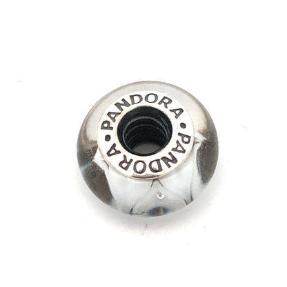 Retired PANDORA 925 Sterling Silver 790921 White Murano Looking Glass Bead Charm