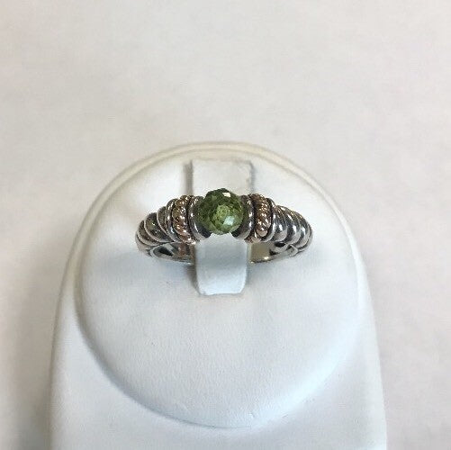 Designer 14K Gold Sterling Silver Faceted Green Peridot August Cocktail Ring