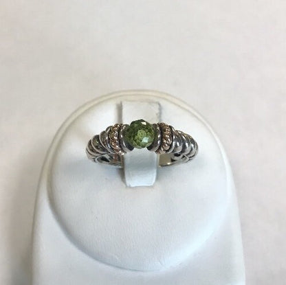 Designer 14K Gold Sterling Silver Faceted Green Peridot August Cocktail Ring