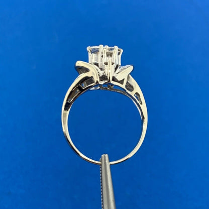 Retro 14K White Gold Diamond Waterfall Modernist Engagement Cocktail Sz 4 Ring