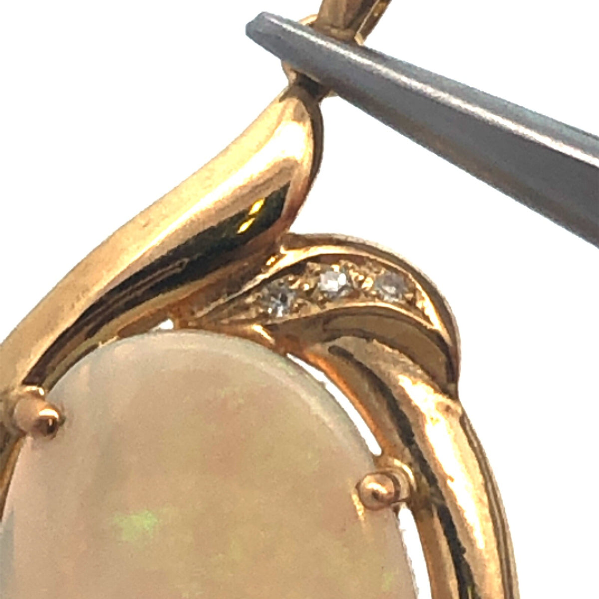 Large Australian Black Opal Pendant Solid 14k Yellow Gold with Diamond Accents
