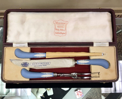Philip Ashberry Wedgewood Blue Jasperware 3 Piece Carving Set Original Box