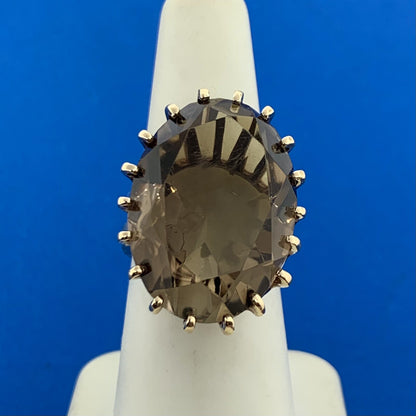 10K Yellow Gold Oval Smoky Quartz Statement Cocktail Ring