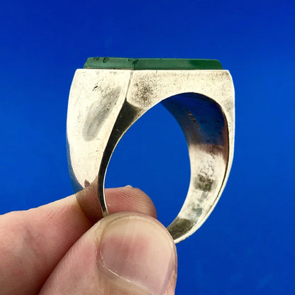 Vintage Taxco Mexico TH-107 Sterling Silver Malachite Men's Statement Dome Ring