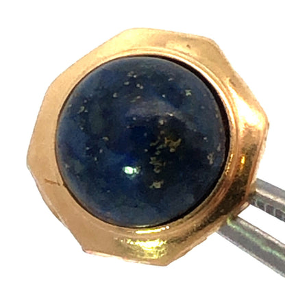Vintage 14K Yellow Gold Round Lapis Lazuli Cabochon Modernist Stud Earrings