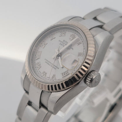 Ladies Rolex Oyster Perpetual Datejust Stainless Rhodium Roman Dial - 179174
