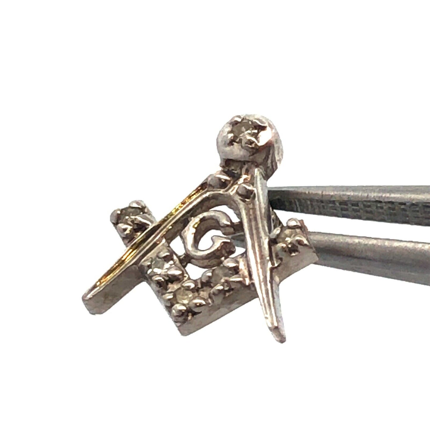 Gorgeous 14k White Gold Diamond Triangular G Mason Masonic Pin