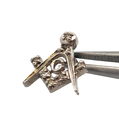 Gorgeous 14k White Gold Diamond Triangular G Mason Masonic Pin