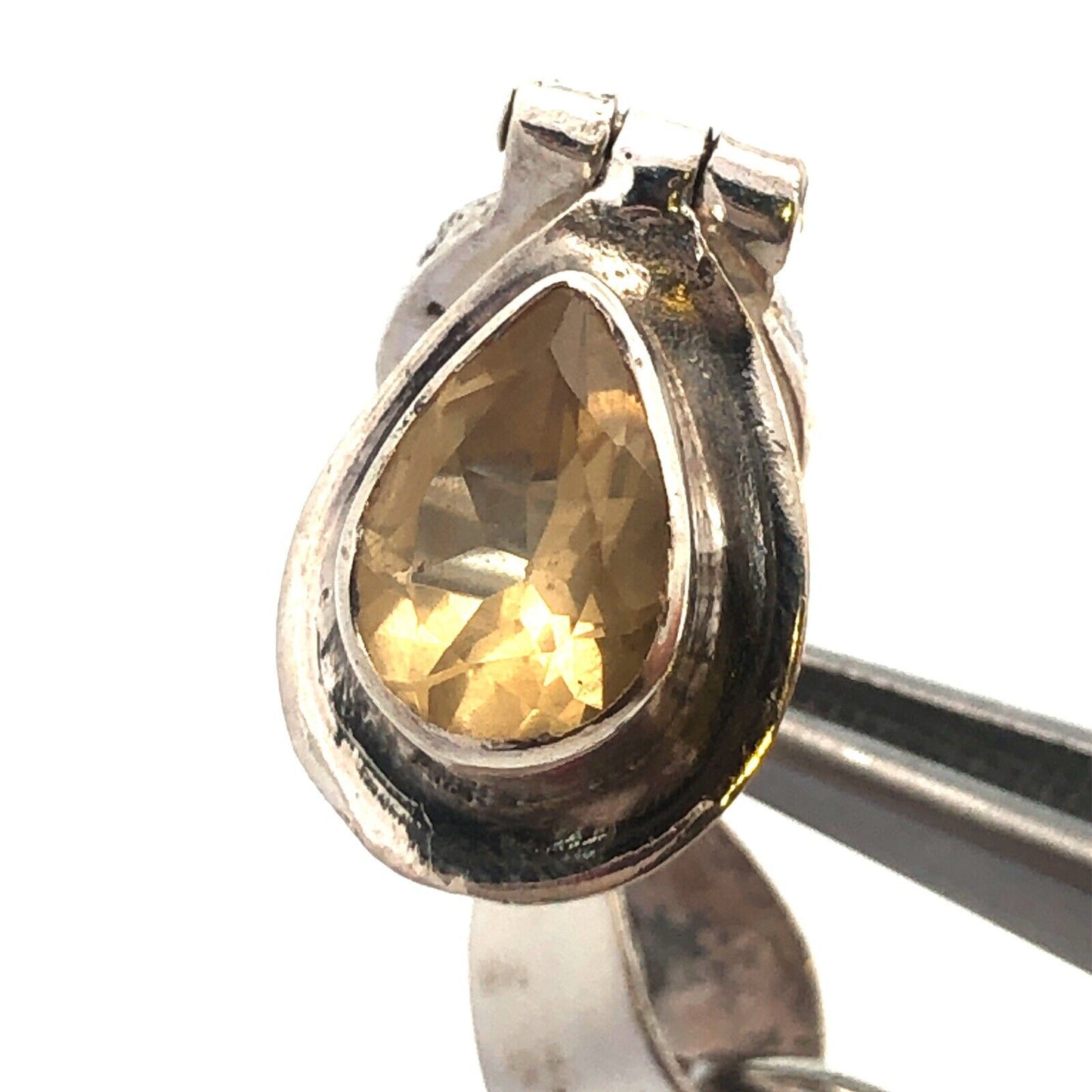 925 Sterling Silver Round Pear Yellow Citrine Pendant Chain Necklace