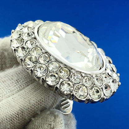 Vintage Yves Saint Laurent Silver Tone Rhinestone Signed Runway Clip Earrings