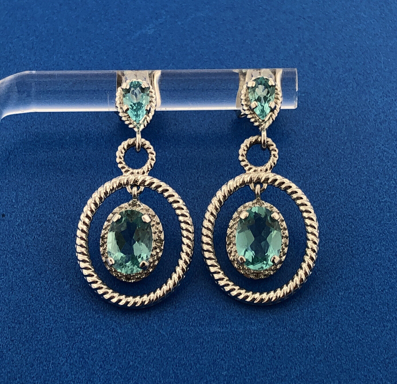 Designer Sterling Silver Blue Topaz December Anniversary Dangle Stud Earrings