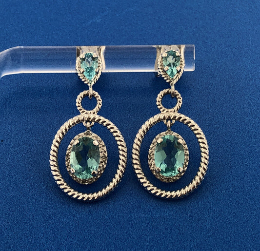 Designer Sterling Silver Blue Topaz December Anniversary Dangle Stud Earrings