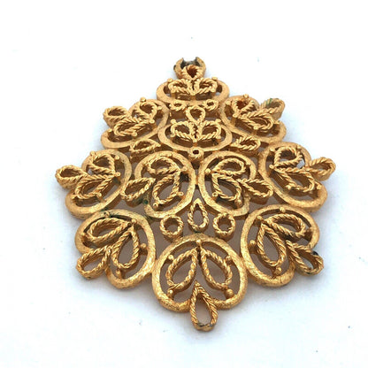 Vintage Trifari Gold Tone Open Scroll Work Snowflake Pendant & Clip Earrings Set