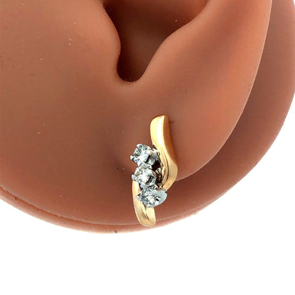 14K Yellow Gold Round Diamond Trio Modernist Anniversary Stud Earrings