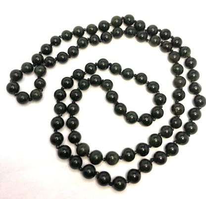 Estate Jade Imperial Wealth & Protection Gem Round Hand Knotted Bead Necklace