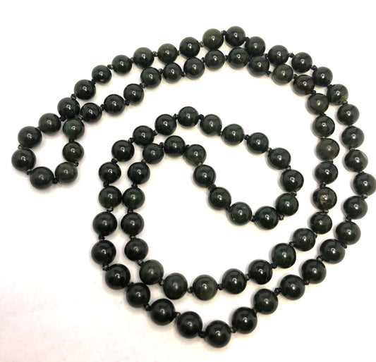 Estate Jade Imperial Wealth & Protection Gem Round Hand Knotted Bead Necklace