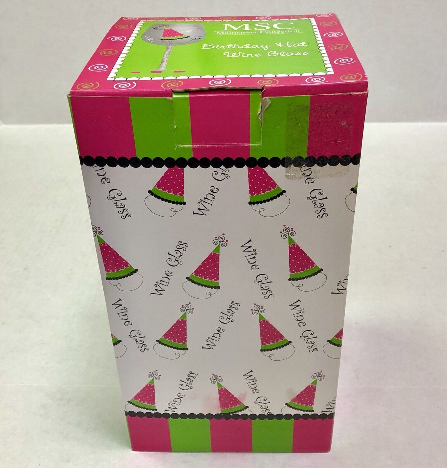 Main Street Collection MSC Hand Painted Birthday Hat Red Wine Glass New In Box