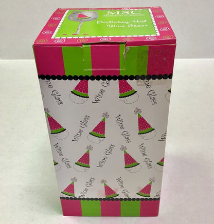 Main Street Collection MSC Hand Painted Birthday Hat Red Wine Glass New In Box