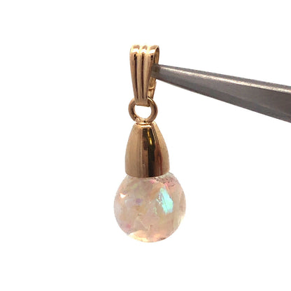 14K Yellow Gold Crushed White Opal Round Resin Charm Pendant