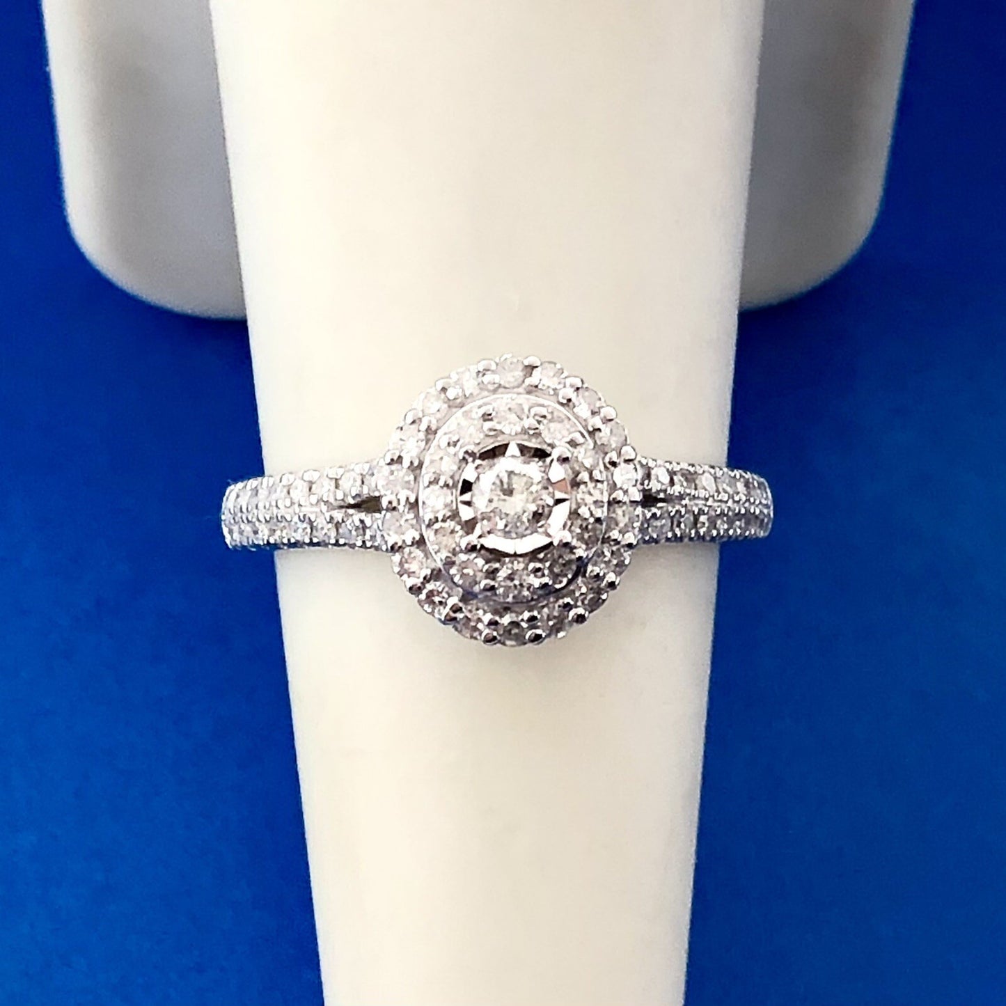 Zales 10K White Gold 1/2ctw Diamond Double Halo Engagement Ring