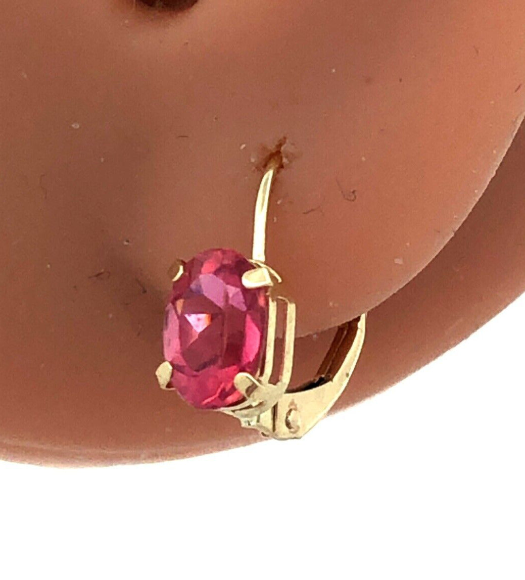 Designer RGE 14K Yellow Gold Oval Pink Tourmaline Solitaire Dangle Earrings