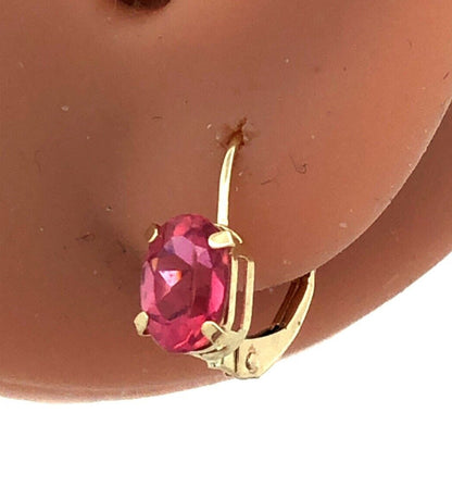 Designer RGE 14K Yellow Gold Oval Pink Tourmaline Solitaire Dangle Earrings
