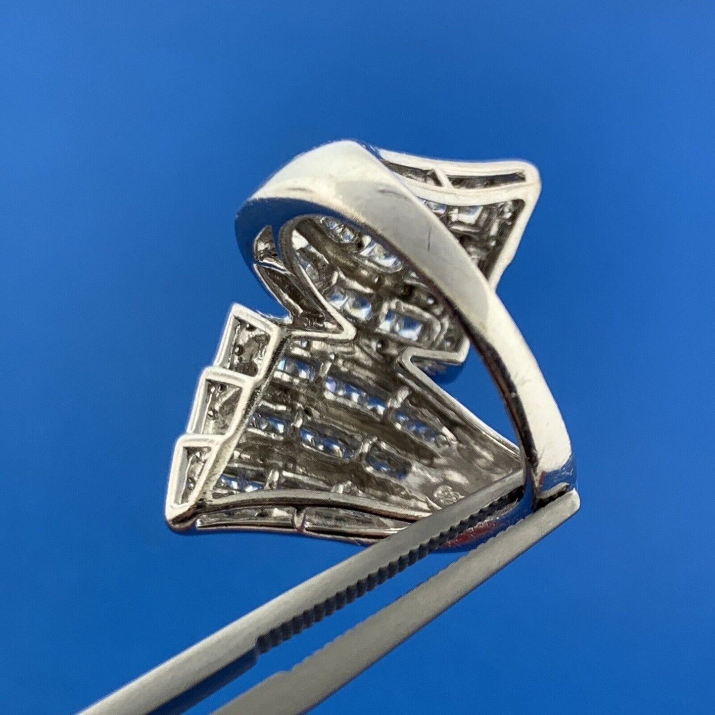 Designer MEDA Sterling Silver 925 Sparkling CZ Statement Bypass Ring Size 8