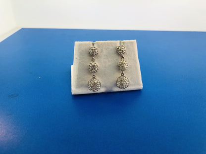 Retro Sterling Silver Cubic Zirconia Triple Drop Wedding Bridal Earrings