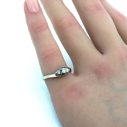 14K White Gold Round Diamond Trio Bypass Style Bridal Promise Engagement Ring