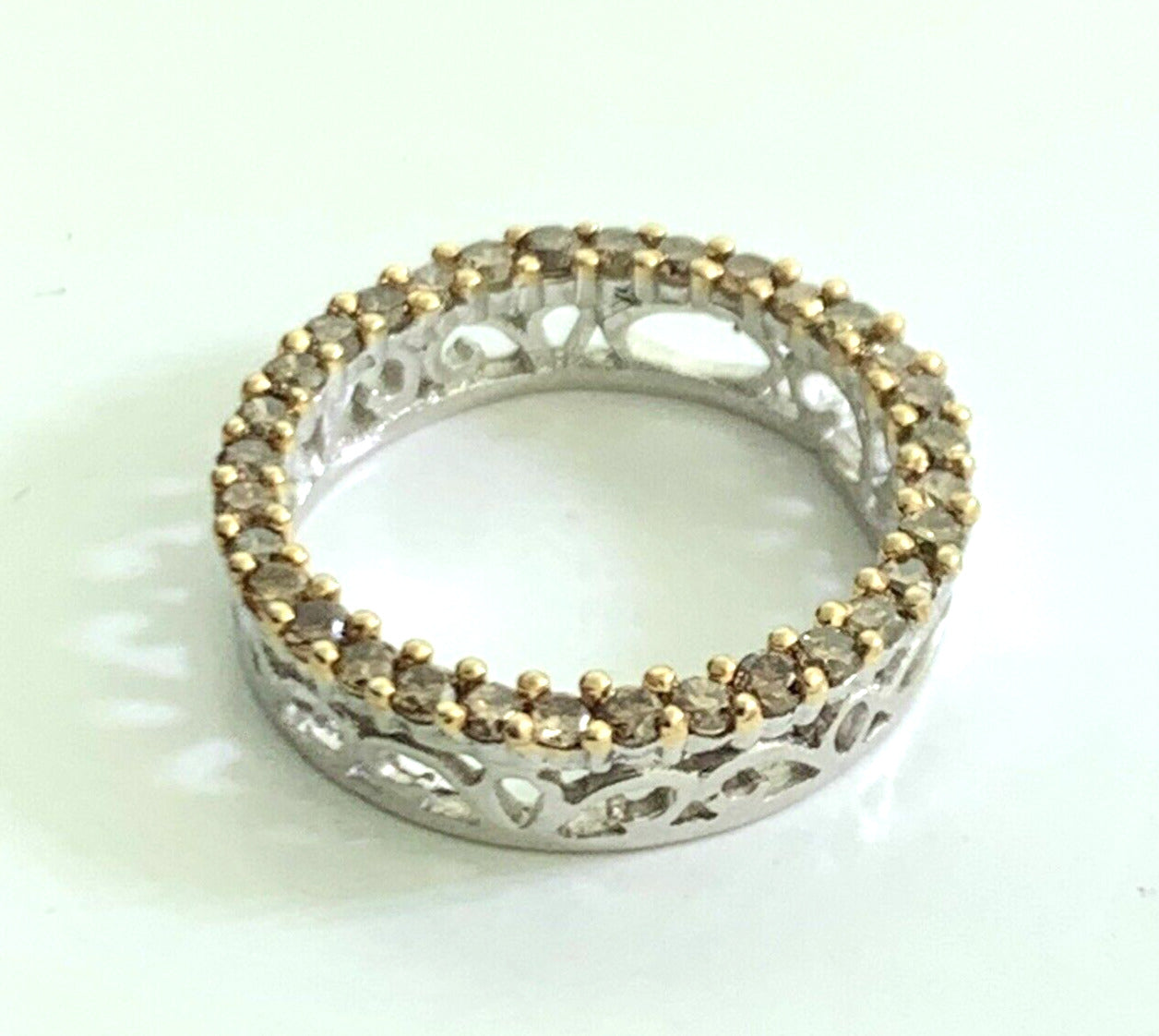 Designer Champagne Diamond 14K White Gold Ring Infinity Eternity Pendant