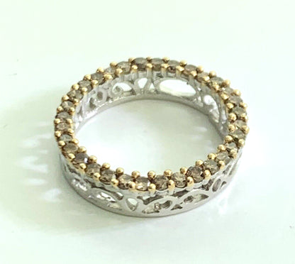 Designer Champagne Diamond 14K White Gold Ring Infinity Eternity Pendant