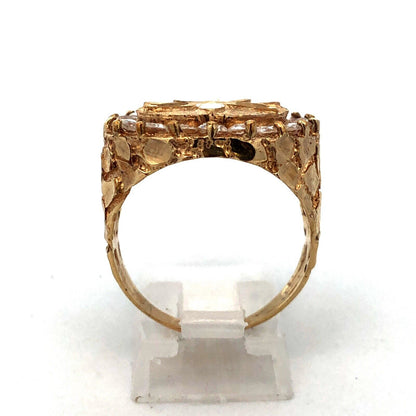 10K Yellow Gold CZ Nugget Weed Leaf Marijuana Cannabis Stoners Unisex Ring