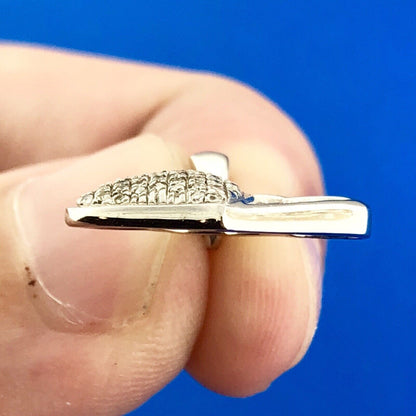 Designer 10K White Gold Diamond Double Heart Sweetheart Promise Charm Pendant