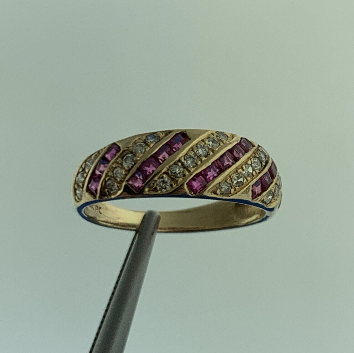 Designer 14K Yellow Gold Ruby Diamond July Wedding Anniversary Tapered Band Ring