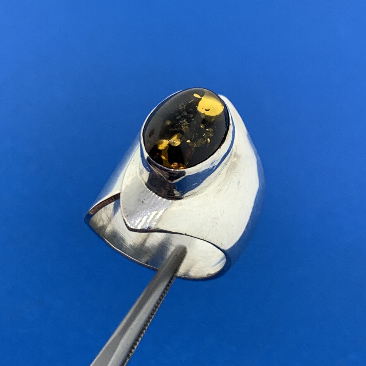 Vintage George Nakai Navajo Sterling Silver 925 Amber Abstract Bypass Ring