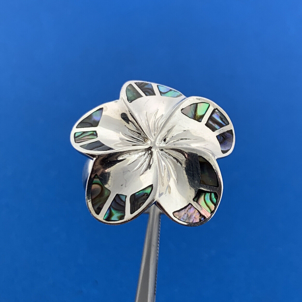 Designer 925 Sterling Silver Abalone Inlay Modernist Flower Statement Ring
