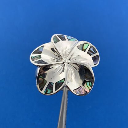 Designer 925 Sterling Silver Abalone Inlay Modernist Flower Statement Ring