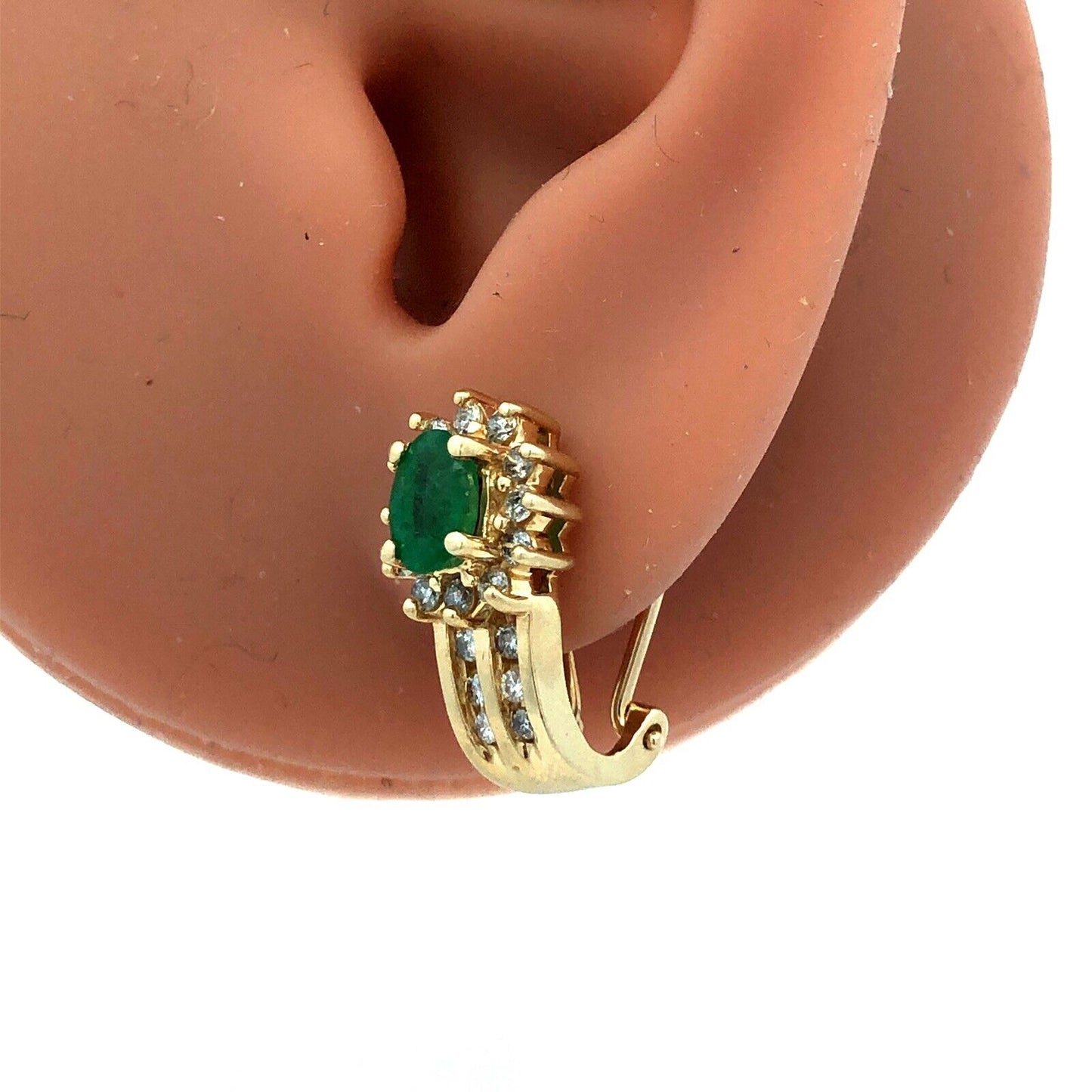 14K Yellow Gold Designer Oval Emerald Diamond Halo Drop Stud Earrings