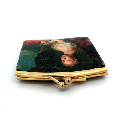 Vintage Italy Rococo French Garden Scene Silk Screen Kiss Lock Coin Change Purse
