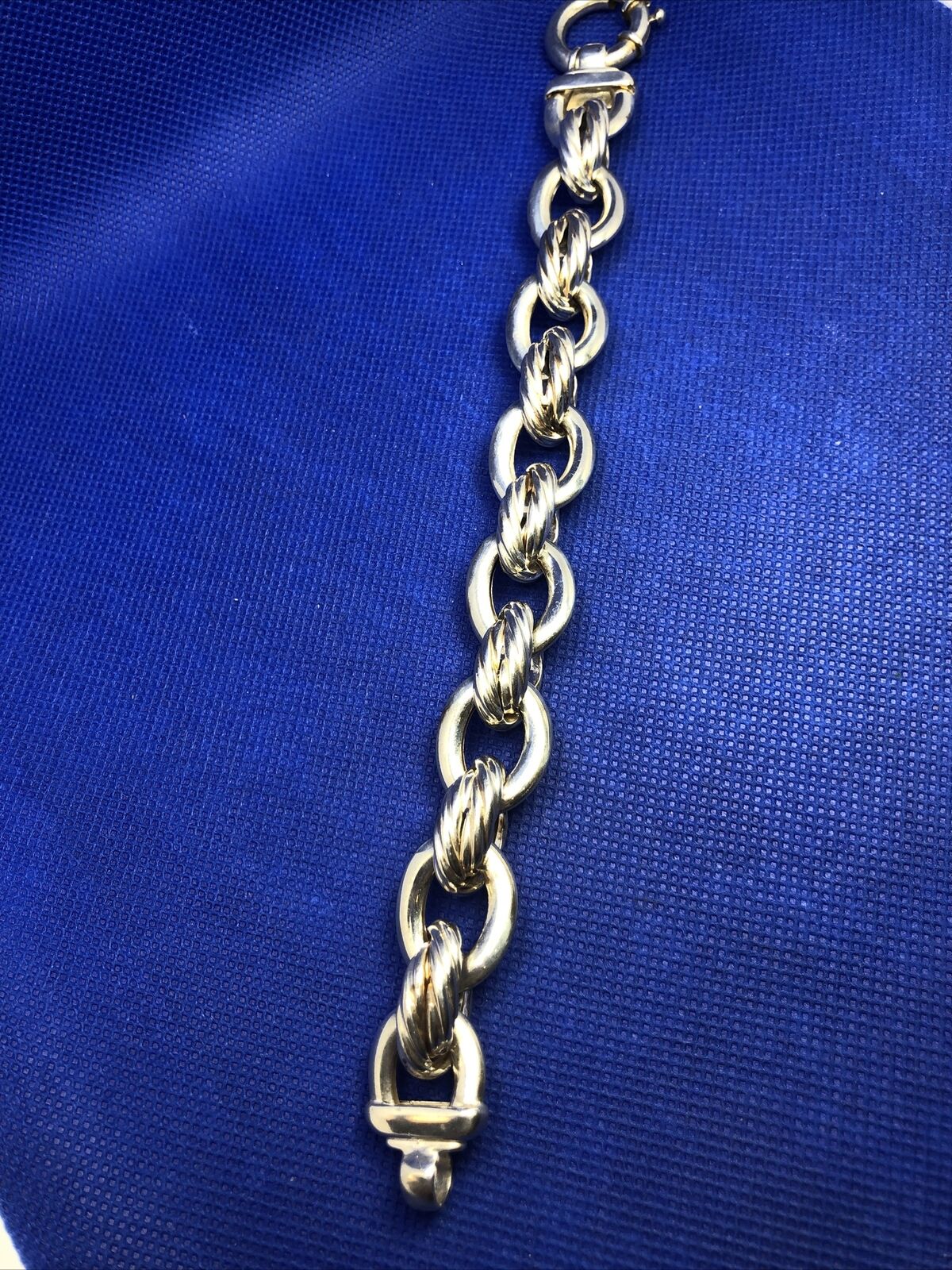 Designer Eursa Italy 925 Sterling Silver Oval Polished Ribbed Link Bracelet