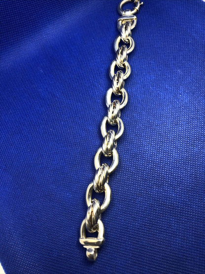 Designer Eursa Italy 925 Sterling Silver Oval Polished Ribbed Link Bracelet