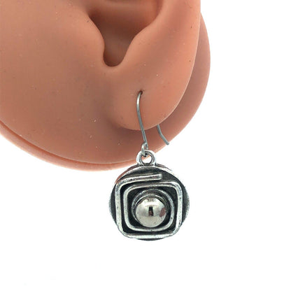 Vintage 925 Sterling Silver Gold Vermeil Two Tone Swirl Round Dangle Earrings